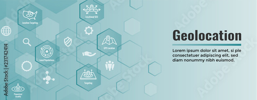 Geo Location Targeting with GPS Positioning and Geolocation Icon Set web Header Banner