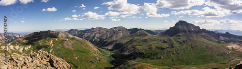 View of the Colorado Rocky Mountains. Taken from the summit of Matterhorn Peak, Uncompahgre Peak can be seen in the distance. 