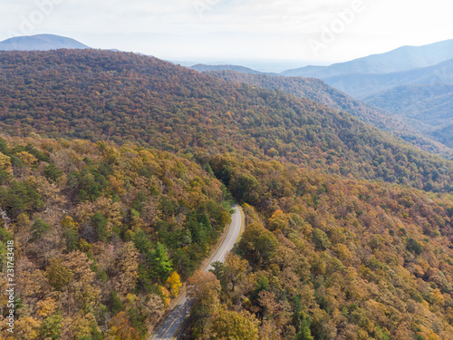 Blue Ridge Parkway in Virginia from Above in the Fall photo