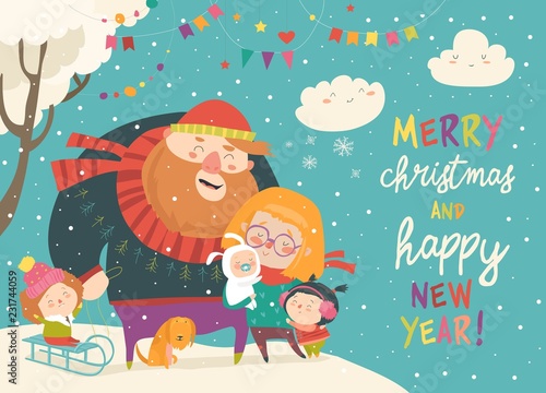 Winter fun. Happy family at winter vacation