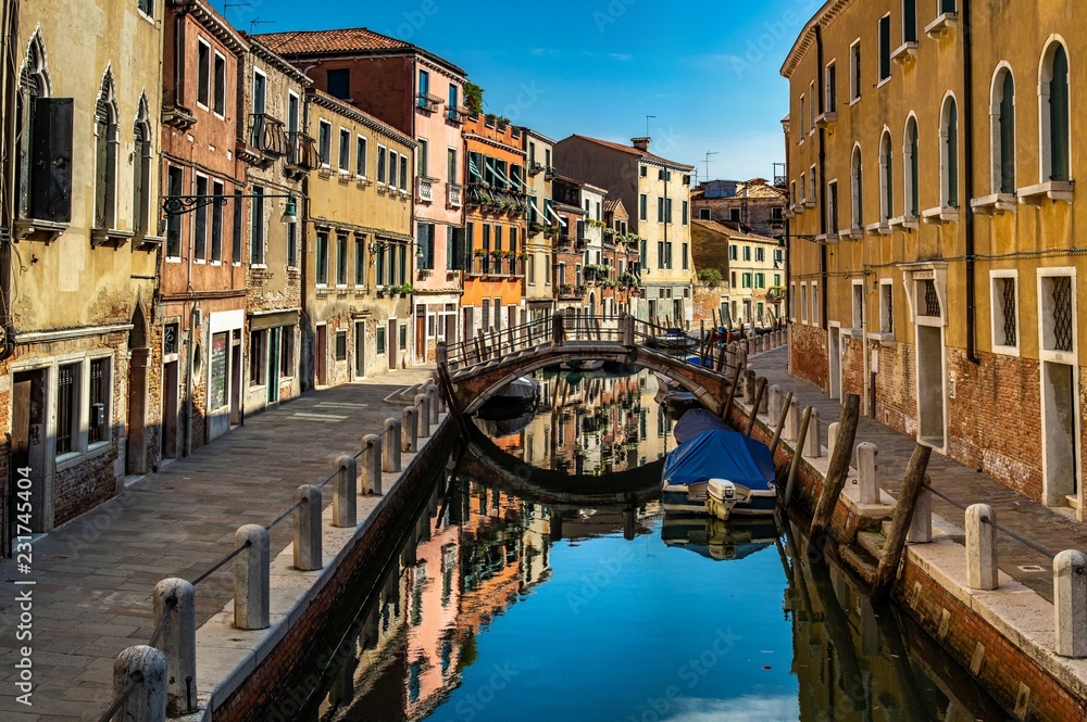 Italy beauty, bridge over canal street in Venice, Venezia