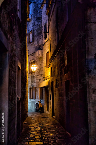 Narrow streets of the mediterranean Trogir at night city. Croatia. © ultrapro