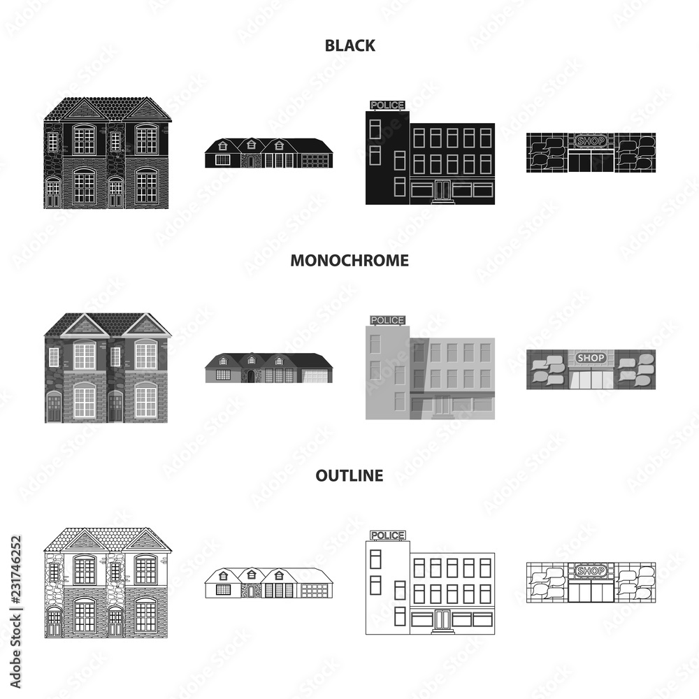 Vector design of building and front symbol. Collection of building and roof stock symbol for web. Vector design of building and front symbol. Collection of building and roof stock symbol for web.