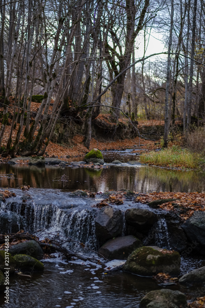 waterfall over the rocks in river stream in forest waterfall over the rocks in river stream in forest