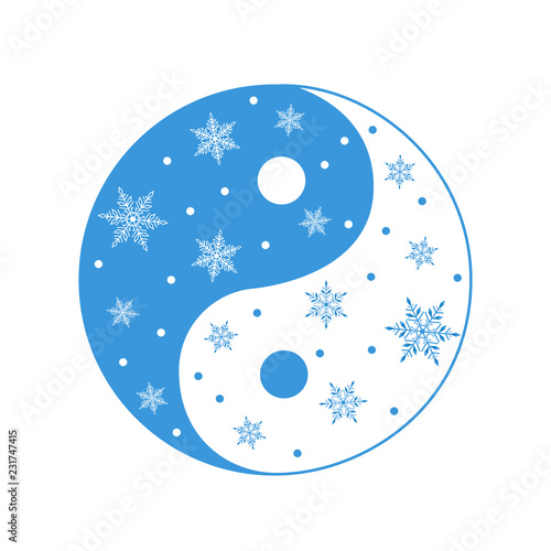 Yin Yang symbol with snowflakes