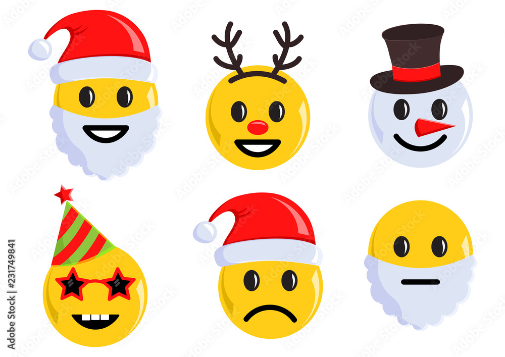 Holiday set of Christmas emoticon icons. Vector illustration Holiday set of Christmas emoticon icons. Vector illustration