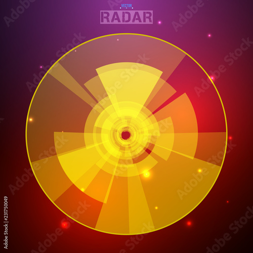 Abstract futuristic HUD radar display. Sci-fi design elements. Vector navigation interface background.