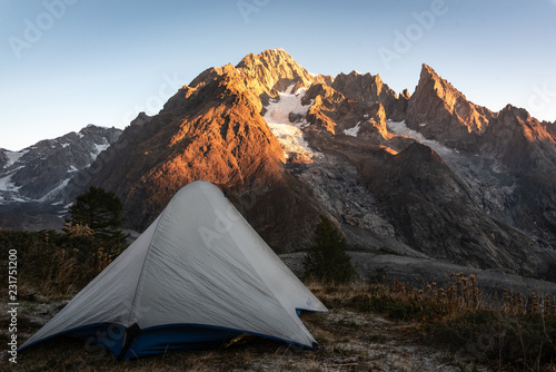 Tent infront of glacier