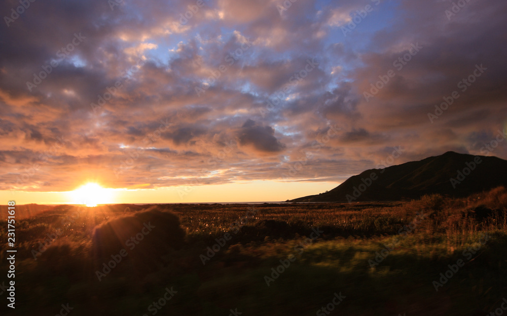 Obraz premium Golden fields with sunset