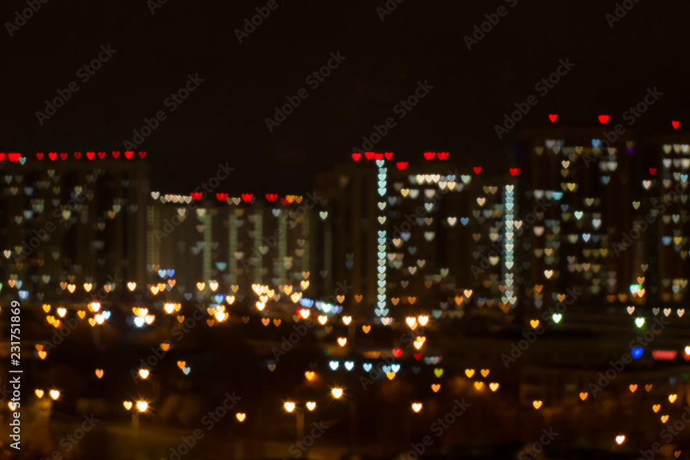 city lights at night as Valentines day background