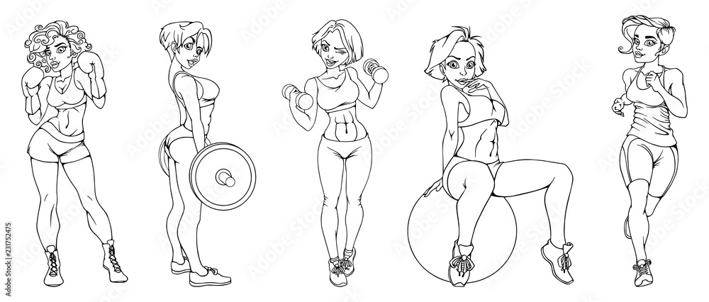 set of sexy sports girls vector illustration set of sexy sports girls vector illustration