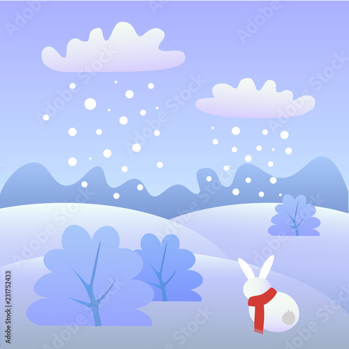 winter landscape with hare and snow