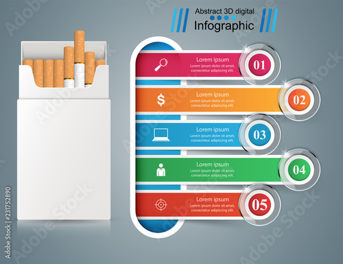 Cigarette health infographic. Five items. Vector eps 10