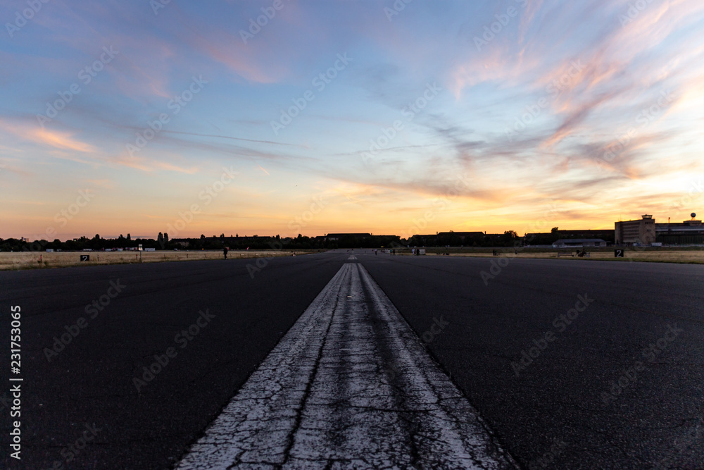 BERLIN, GERMANY - July 29, 2018: The Tempelhofer Field (a former Airport) at Sunset