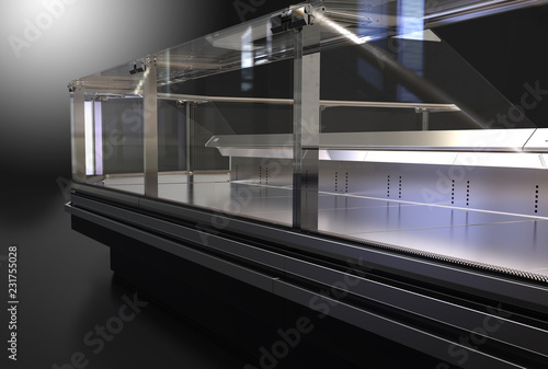 Black glass display case. 3d illustration.