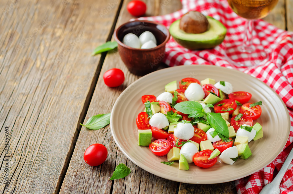 Avocado mozzarella tomato Basil salad Avocado mozzarella tomato Basil salad