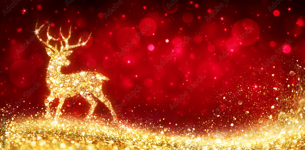 Wunschmotiv: Christmas Card - Magic Golden Deer In Shiny Red Background #231755883