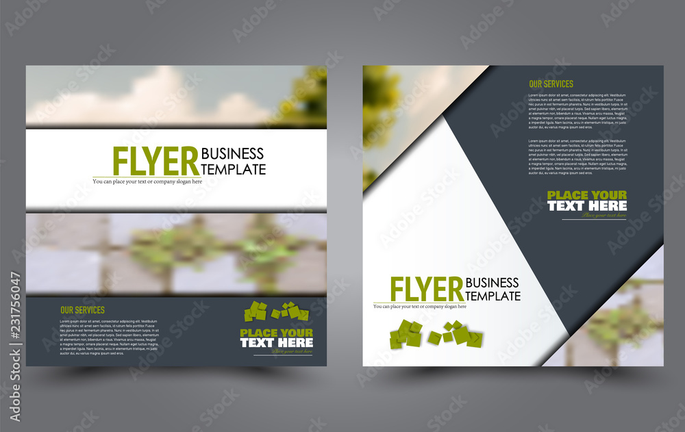 Square flyer template. Simple brochure design. Poster for business, education, advertisement, banner, ad banner. Grey and green color. Vector illustration. Square flyer template. Simple brochure design. Poster for business, education, advertisement, banner, ad banner. Grey and green color. Vector illustration.