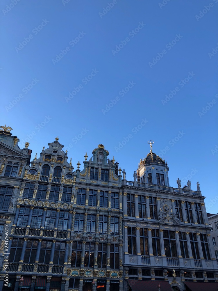 Edifici della Grande Place e splendente cielo blu, Bruxelles, Belgio