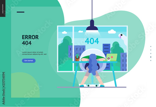 Business series, color 3- error 404 -modern flat vector concept illustration of page Error 404. Exhausted woman laying on the office table Page not found metaphor Creative landing page design template