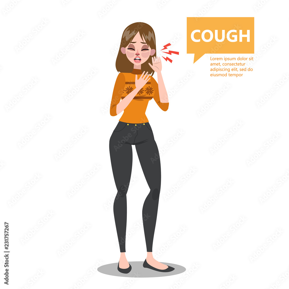 Woman with flu or cold coughing. Common symptom Woman with flu or cold coughing. Common symptom