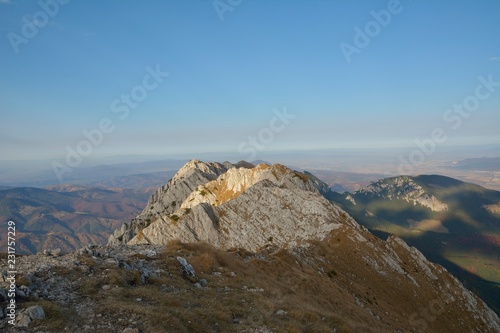 The main ridge of the Piatra Craiului mountains, view from the highest peak Varful La Om photo