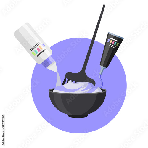 Hair dye mix with brush for coloring