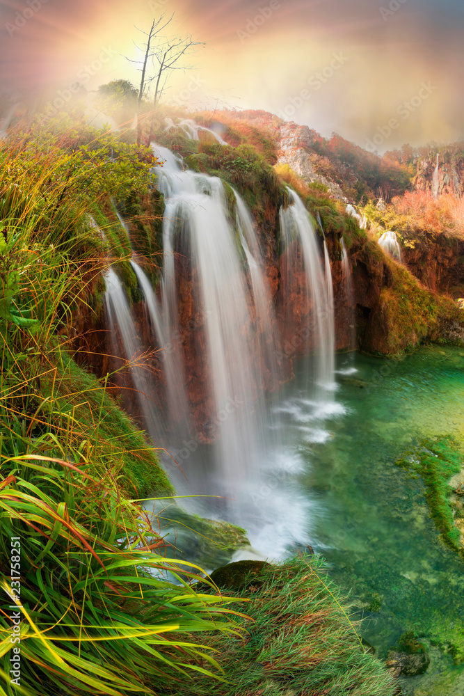 Plitvice waterfalls in the fall