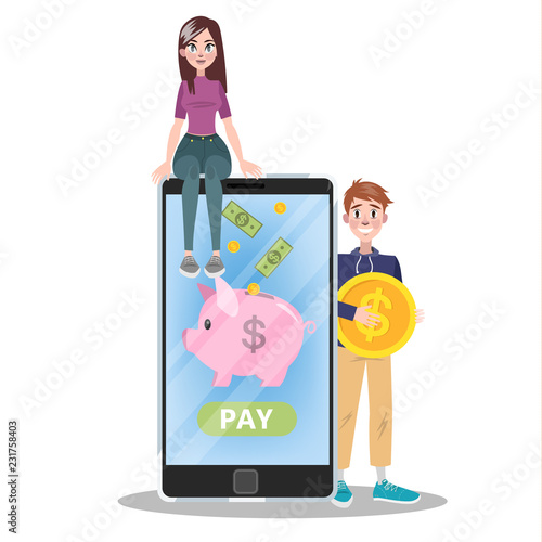 Mobile payment concept. Money transaction on digital device