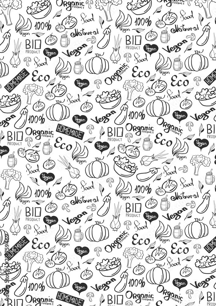 Vegetarian banner with Hand-draw doodle backgrounds. Vector illustration.