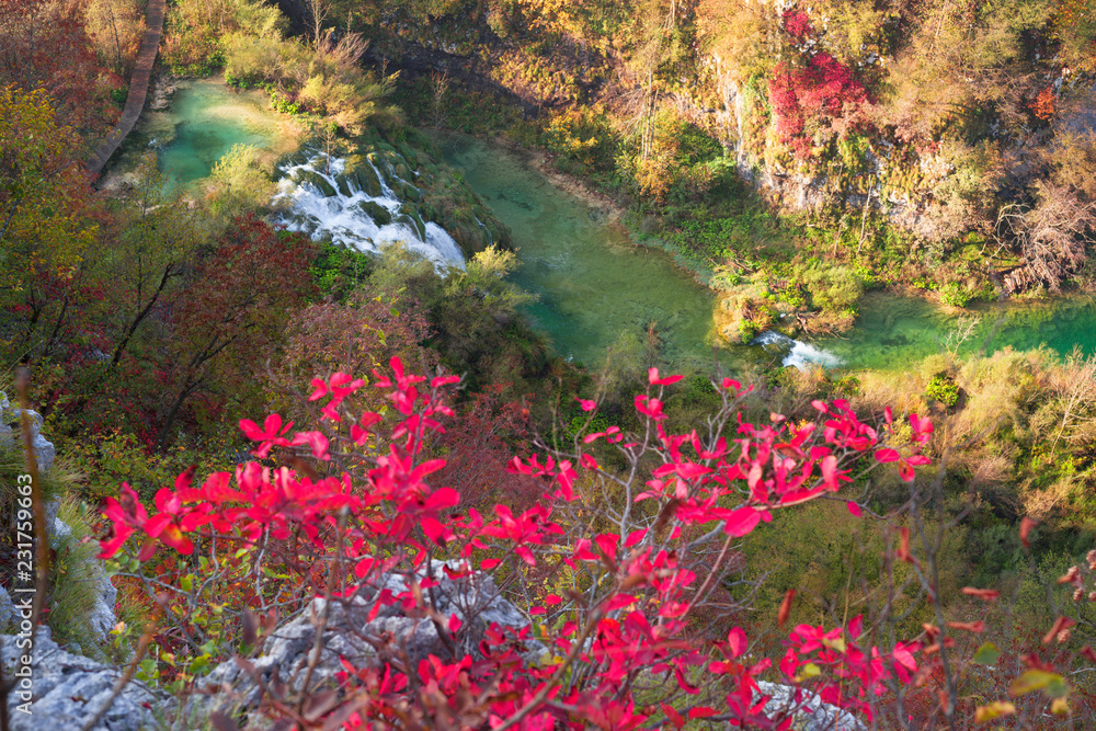 Plitvice waterfalls in the fall
