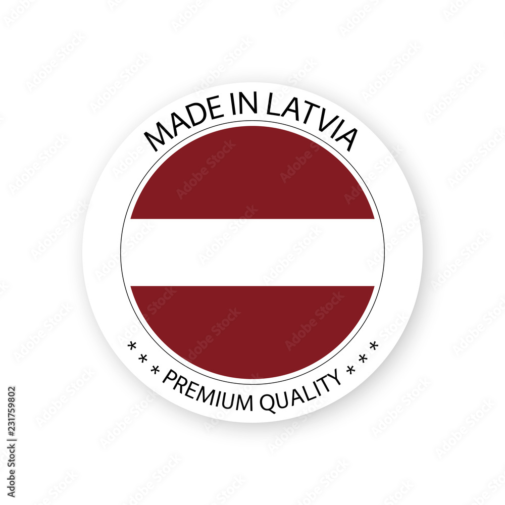 Modern vector Made in Latvia label isolated on white background, simple sticker with Latvian colors, premium quality stamp design, flag of Latvia Modern vector Made in Latvia label isolated on white background, simple sticker with Latvian colors, premium quality stamp design, flag of Latvia