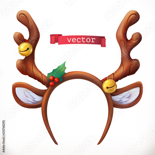 Christmas mask with reindeer antlers. 3d vector icon