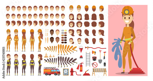 Firefighter character in uniform set for animation.
