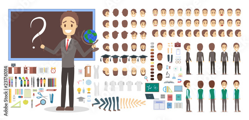 Teacher character in uniform set for animation.