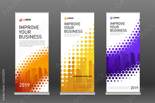 Industrial roll up banners design templates set