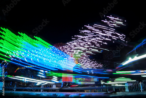 Long exposure photography. Carousel lights and movements, Uk