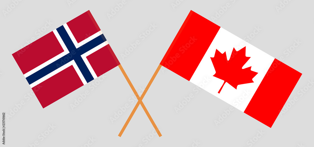 Norway and Canada. The Norwegian and Canadian flags. Official colors. Correct proportion. Vector