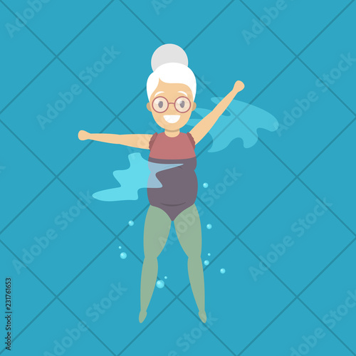Old woman doing exercise in swimming pool