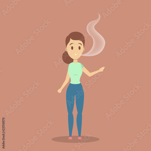 The woman holding a cigarette and smoking