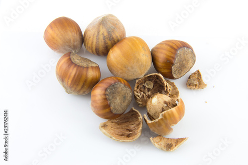 a pile of hazelnuts on white background not isolated