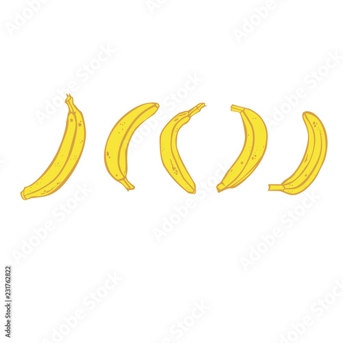 A collection of five yellow mature bananas. Vector stylized color isolated image.
