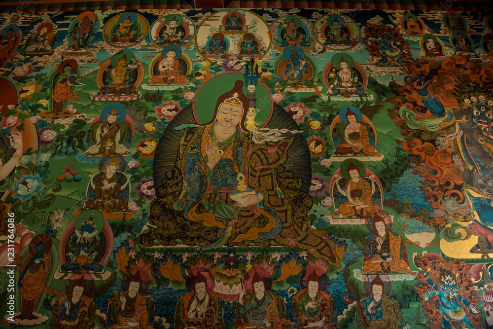 Painting inside temple  Boudhanath , Kathmandu Nepal