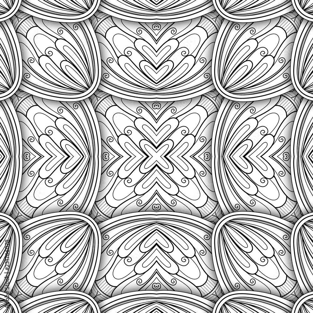 Monochrome Seamless Tile Pattern, Fancy Kaleidoscope Monochrome Seamless Tile Pattern, Fancy Kaleidoscope