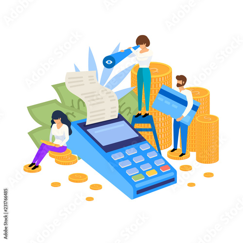 Contactless mobile payments concept. Pos terminal confirms payment. Online banking for web page, social media, documents, posters vector illustration