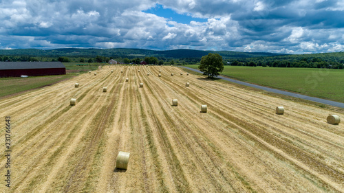 Drone over hay field