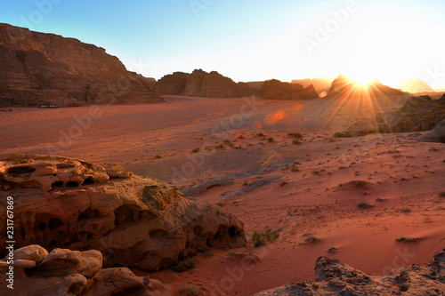 Sunset in desert Wadi Rum