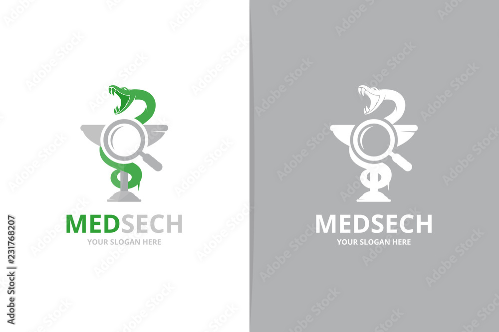 Vector medicine and loupe logo combination. Pharmacy and magnifying symbol or icon. Unique ambulance and search logotype design template. Vector medicine and loupe logo combination. Pharmacy and magnifying symbol or icon. Unique ambulance and search logotype design template.