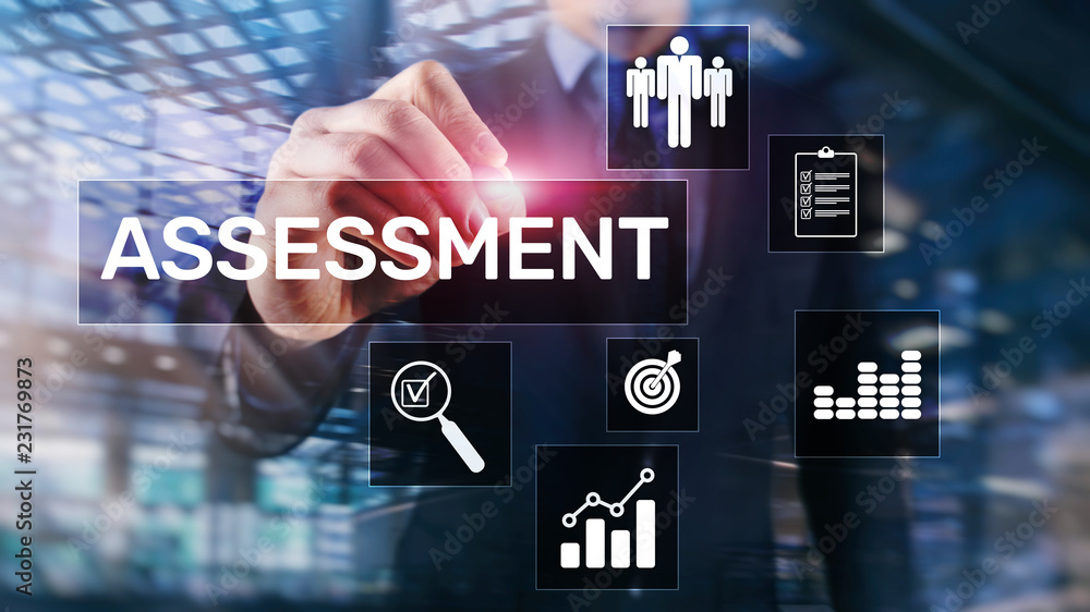Naklejka premium Assessment Evaluation Measure Analytics Analysis Business and Technology concept on blurred background.