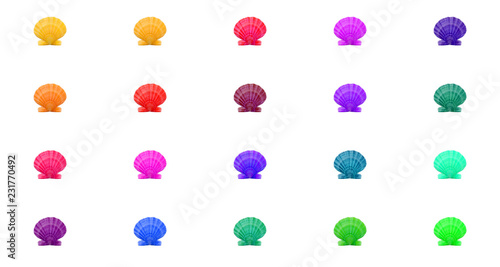 Bright rainbow colorful pattern background of multicolred sea shells grid